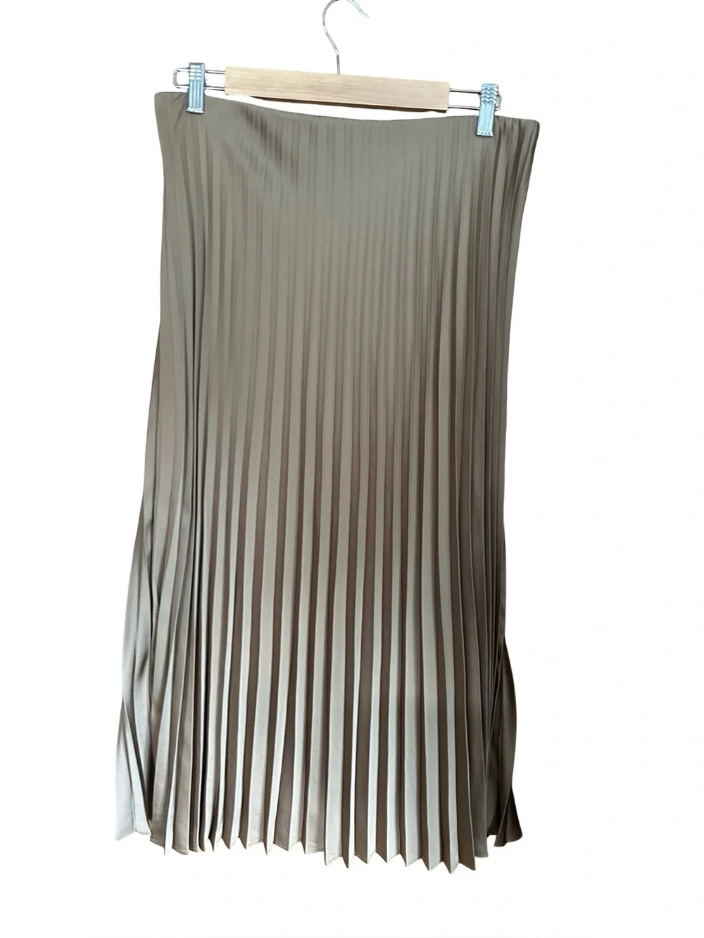 J Crew Gwyneth Pleated Beige Camel Pull On Slip Skirt Sz M